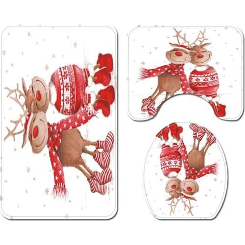 Marry Christmas cartoon Three-piece set 3D printed Bathroom Pedestal Rug Lid Toilet Cover Bath Mat Set drop shipping 11