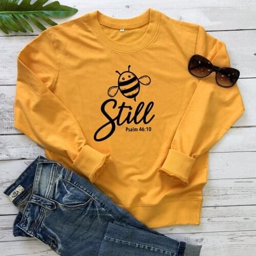 Bee Still Psalm 46:10 Sweatshirt Cute Women Christian Sweatshirts Funny Bee Lover Jumper Bible Verse Pullovers Plus Size