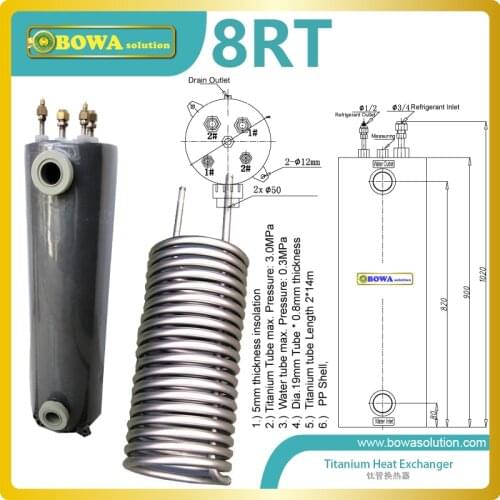 8RT Titanium heat exchanger is ideal for swimming pools with salt water or where a salt generator/chlorinator is used