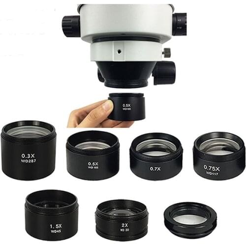 WD165 0.5X 0.7X 1.0X 2.0X Auxiliary Objects Lens Microscope Camera Lens For Trinocular Stereo Zoom Microscope Barlow Glass Lens