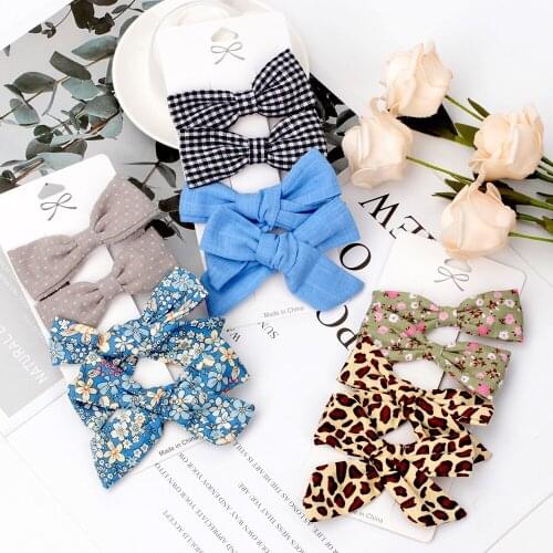 2/4 Pcs Flower Baby Cotton Linen Hair Clips Leopard Bows Kids Girl Clip Children Hairpin Haarspeldjes Barrettes Hair Accessories