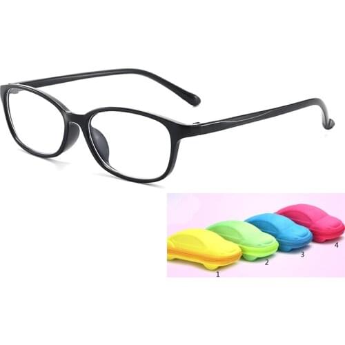With Case Boy Girl Game Reading Computer Protective Goggle Fashion Children Glasses Plain Kids Square Anti Blue Light Eyewear