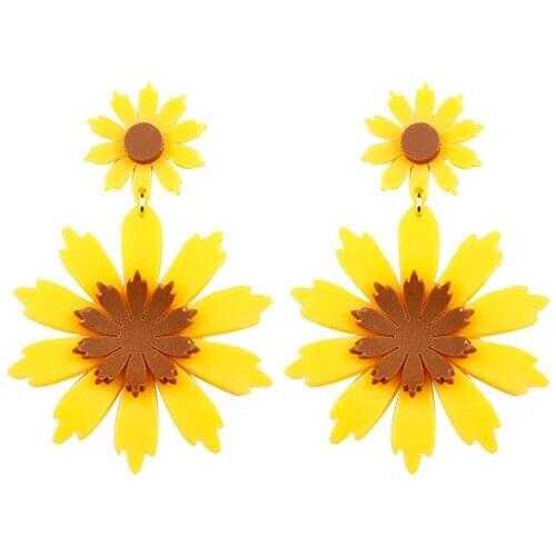 Fashion White/Yellow Sunflower Acetic Acid Acrylic Earrings Stud For Woman Girls Holiday Party Bijoux Ear Accessories Gifts