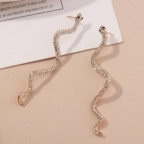 Full Crystals Exaggerate Punk Snake Earrings For Women Delicate Crystal Animal Punk Stud Earring Female Charm Jewelry Pendientes