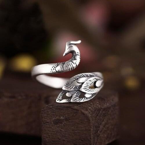 2019 Anel Anillos 100% Rings For Women Peacock Shape Design Vintage Thai Jewelry Open Ring For Lover Best Gift