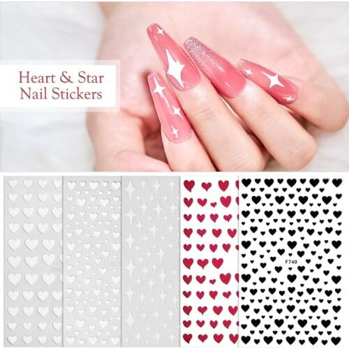 1 Sheet Black Red Star 3D Nail Art Stickers Heart Love Letter Image Transfer Stickers for Nail Self-adhensive Slider Foils