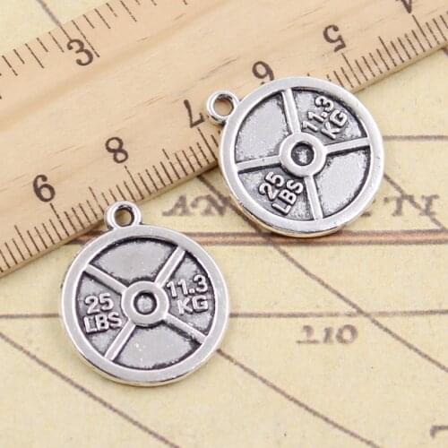 10pcs Charms Barbell Disc Weight 25lbs 11.3kg 23x20mm Tibetan Bronze Silver Color Pendants Antique Making DIY Handmade Pendant