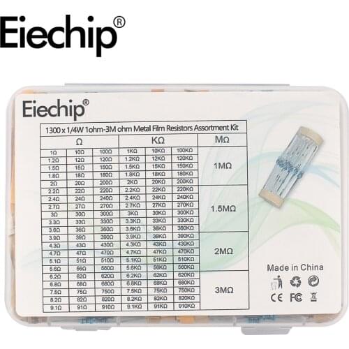 1300pcs 1/4w 1% 130 Values*10pcs 1ohm-3M ohm Resistors Kit Metal Film Resistor set Package Electronic Unit resistor sample