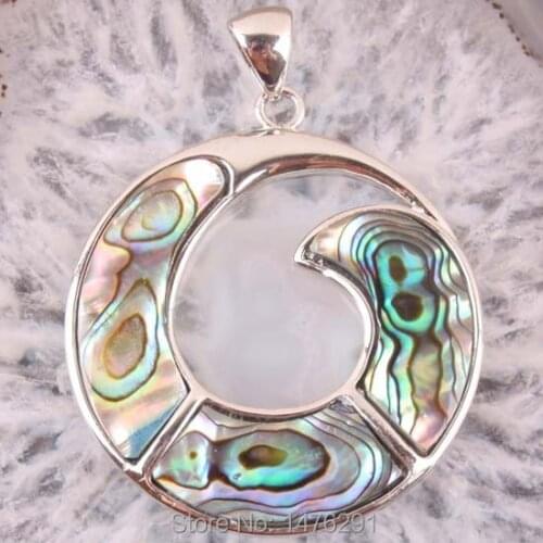 39X39MM Silver Plated Abalone Shell Circle Pendant 1PCS