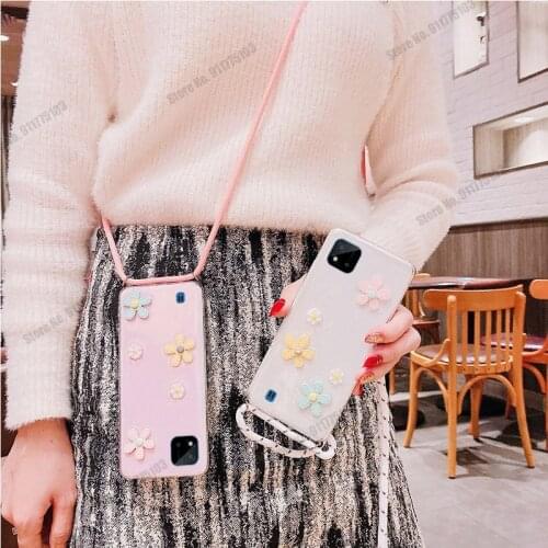 3D Daisy Flower With Crossbody Lanyard Neck Strap Phone Case For Oppo Realme C20 C15 C11 6 5 X2 Pro Reno 2Z 2F Clear Back Cover