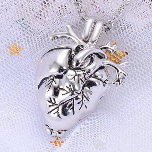Anatomical Heart Necklace Cremation Organ Pendant Urn for Memorial， Gothic Punk Jewelry for Men Women