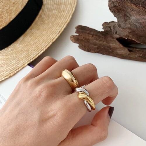 AOMU 2020 New Geometric Irregular Wave Metal Simple Stereoscopic Stacked Finger Rings for Women Men Party Wedding Punk Jewelry