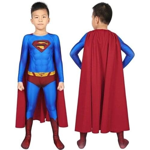 Kids Super Boy Returns Clark Kent Jumpsuit Cosplay Costume For Children Halloween Masquerade Party Bodysuit