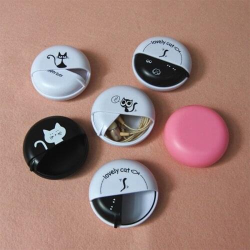 Earphone Wire Box Plastic Rotating Cover Round Cute Cartoon Data Line Cables Storage Case Portable Headphone Container