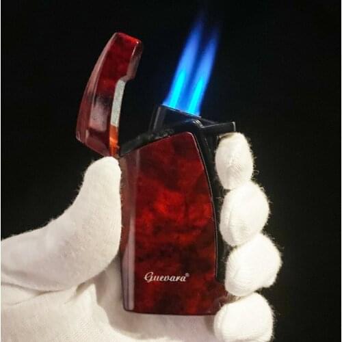 GUEVARA Cigar Cigarette Tobacco Lighter 2 Torch Jet Flame Refillable Lighter with Punch Smoking Tool Accessories Portable Gift