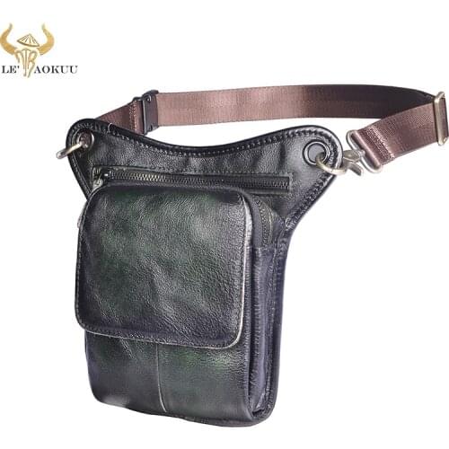 Hot Sale Top Quality Crazy Horse Leather Green Men Fashion Small Belt Messenger Bag Design Fanny Waist Pack Drop Leg Bag 211-1