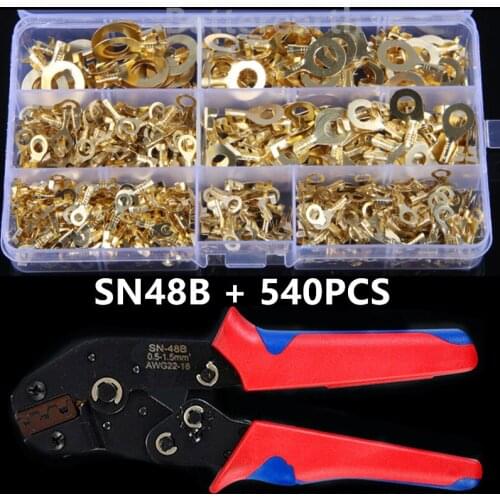 540PCS Non-insulated Ring Lugs Ring Eyes Crimp Terminals Cable Lug Wire Connector M3 M4 M5 M6 M8 M10 SN48B Assortment Kit