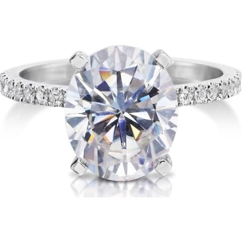 Oval Brilliant Cut Moissanite Ring 4.28 Carat 11*9mm DE Color Halo Solid 14k White Gold Set with Side Stone Half Eternity Band