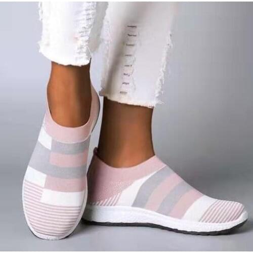 Fashion Knitting Stretch Ladies Women Sneakers Casual Flat Vulcanized Shoes Woman Breathable Comfort Shoes Female Plus Size