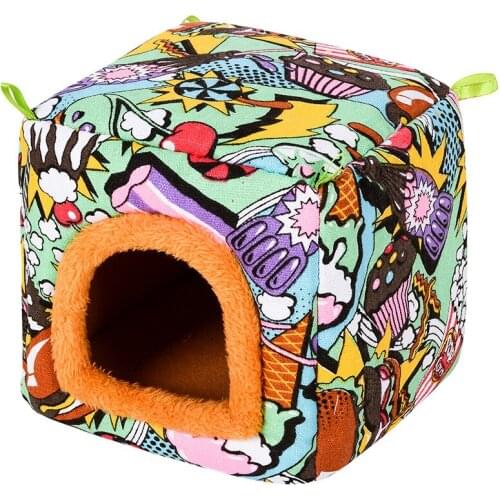 Small Animal Guinea Pig Cage Hamster Hedgehog Bed House Ferret Warm Cage Habitat Cave Washable Cartoon Nest Home Pets Supplies