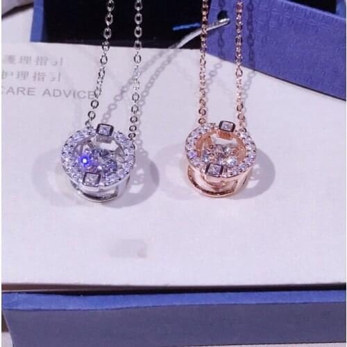 Fashion Design 925 Sterling Silver Jewelry Round Cylinder Mecklace Hollow Circle Two Side Zircon Pendant Famous Brand Jewelry