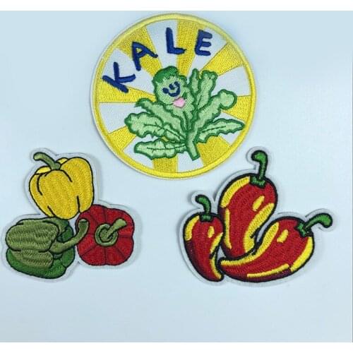 Cute Vegetables Pepper Kale DIY Decoration Clothes Stickers Kawaii Vegetables Embroidery Appliques Iron On for Clothing Decor
