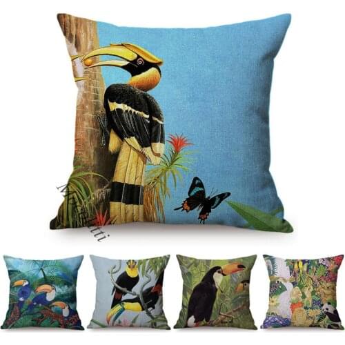 Hornbill Toucans Tropic Jungle Animals Birds Pattern Home Decoration Cushion Cover Nordic Water Color Art Sofa Throw Pillow Case