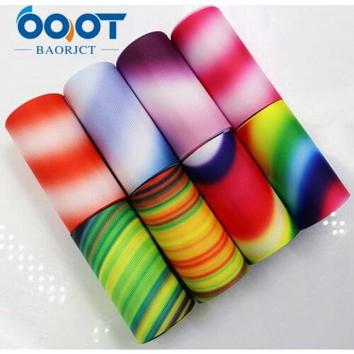 OOOT BAORJCT 75mm 10yard Colorful ripple Ribbons Thermal transfer Printed grosgrain Wedding Accessories DIY handmade material