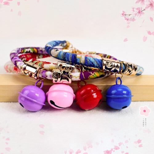 4colors Adjustable Size Pet Accessories for Cat Collar with Bell Japanese Cat Collar Beautiful Cute Cat Collar Kitten Decoration