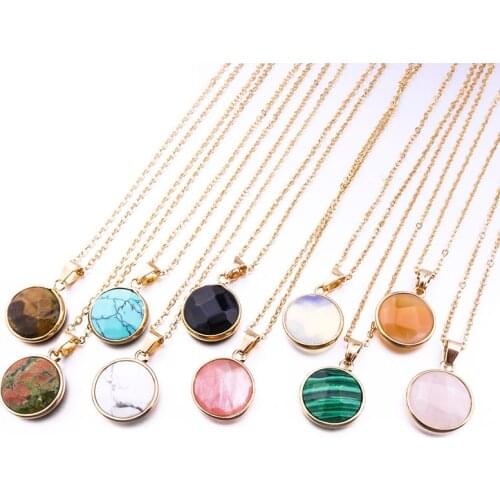 Diameter 2cm Gold Color 10colors Round Natural Stone Necklace Opal Pink Crystal Druzy Necklace For Women Jewelry