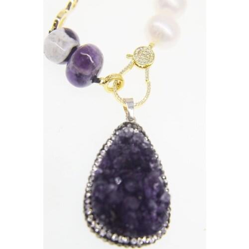 Freshwater Pearl white near round amethyst heart drop pendant necklace 50cm Wholesale for women xmas gift