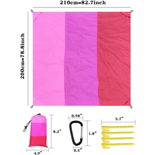 Beach Blanket Large Waterproof Gradient Color Beach Blanket Portable Nylon Beach Mat with 4 Windproof Nails and Carabiner