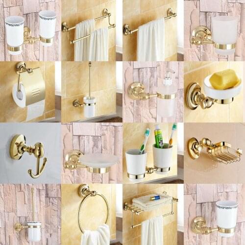 Polished Gold Color Brass Bathroom Accessories Set Bath Hardware Towel Bar Soap Dish Toilet Paper Holder Robe Hook mm021