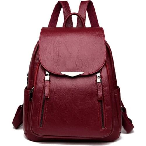Casual Backpack Female Brand Leather Womens Backpack Large Capacity School Bag For Girls Double Zipper Leisure Shoulder Bags