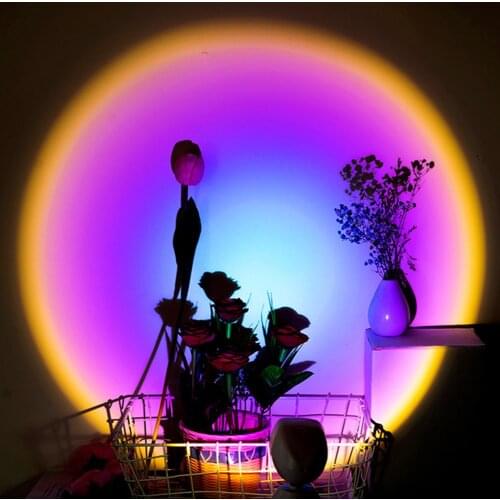 USB Rainbow Sunset Projector Atmosphere Night Light Home Coffee Shop Bar Coffee Background Wall Decoration Colorful Lamp