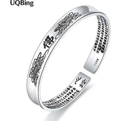 Simple Thai Silver Lotus Flower Buddha Stamp Women Bangles Wholesale New Jewelry