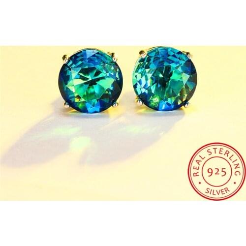 Luxury Female 6/7/8mm Blue Round Earrings 100% Real 925 Sterling Silver Earrings For Women Small Wedding Stud Earrings