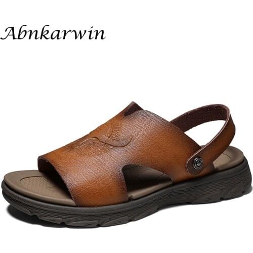 Slip On Men Leather Sandals 2021 Summer Shoes Outdoor Casual Beach Classic Lightweight Comfortable Cheap Brand Design