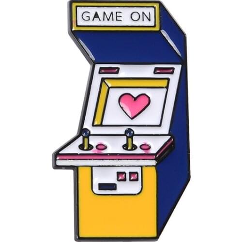 Blue yellow Arcade game machine brooch Punk lapel Retro Memories pin Cartoon personality backpack Gifts for children badge