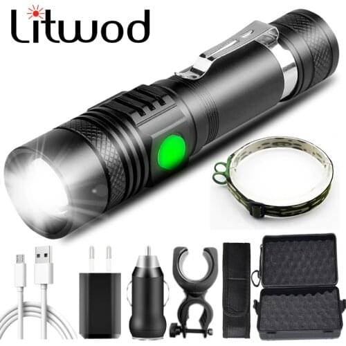 Litwod XP-L V6 XM-L2 U3 T6 Rechargeable Led Flashlight Aluminum Zoom Waterproof Torch 18650 Battery Bicycle Lantern Bike Light
