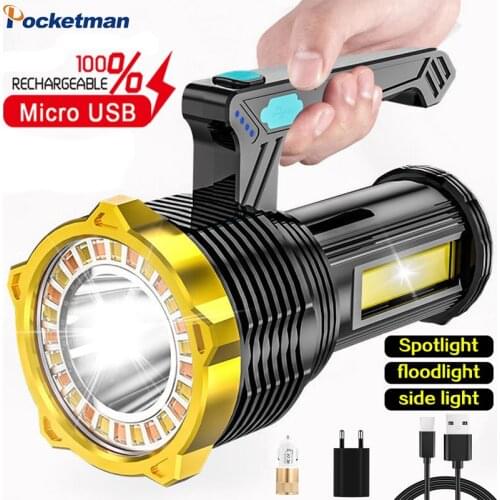 200W High Power Led Spotlight Floodlight Searchlight 3 in 1 With Side Light Power Display 8 Lighting Modes Night Hand Light