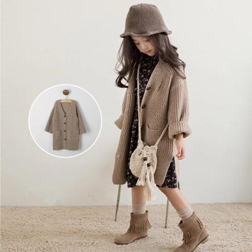 Girls Sweater Jacket Spring Children Long Sweater Autumn Baby Tops Kids Outerwea Cardigan Toddler Single Breasted Coat