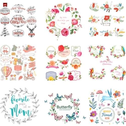 Iron-on Transfers for Clothing Patches Heat Transfer Vinyl Flower Butterfly Patch Thermocollant Diy Stickers Fusible Stripe A
