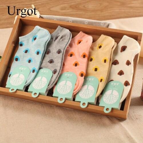 Urgot 5 Pairs New Products Spring Summer Ladies Small Fresh Boat Socks Cotton Mushroom Womens All-match Ankle Socks Calcetines