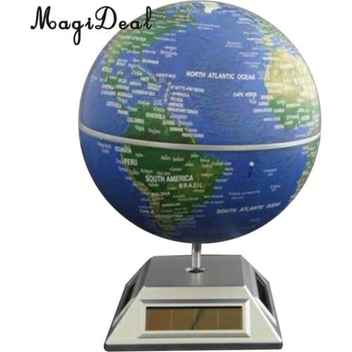 MagiDeal Rotating Durable World Globe Map Solar Powered Home Room Office Table Decor for Living Room Bedroom Study Blue