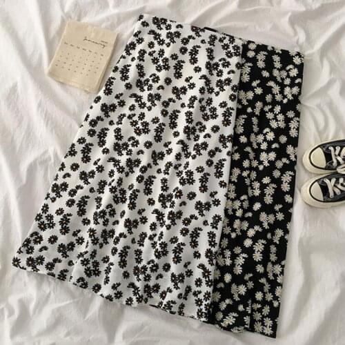 Vintage Floral Print Long Skirts Women Fashion 2020 Summer Korean High Waist Pleated Skirt Female Holiday Sweet Midi Skirt