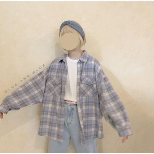 Deeptown Plaid Shirt Women Checkered Beautiful Blouses with Lush Sleeves Button Up Tops Korean Style 2021 Spring Plus Size Kpop