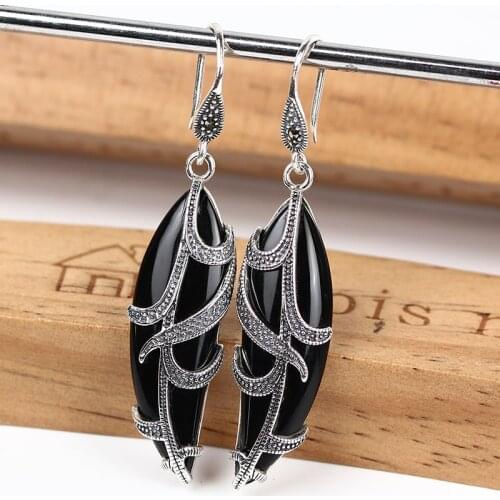 JIASHUNTAI Retro 100% 925 Sterling Silver Leaf Shap Earring For Women Vintage Natural Stones Earring female Thai Silver Jewelry