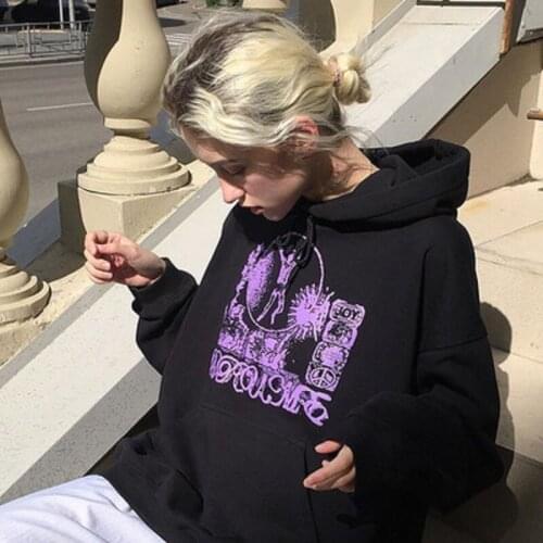 European and American street female European and American retro hotel Harajuku dark black hooded sweater street loose and warm