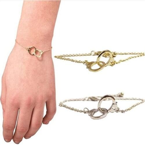 BFF Friends Gold Handcuff Bracelets, Couple Handcuff Bracelets, Double Set Partners In Crime Handcuff Bracelets BFF Gift